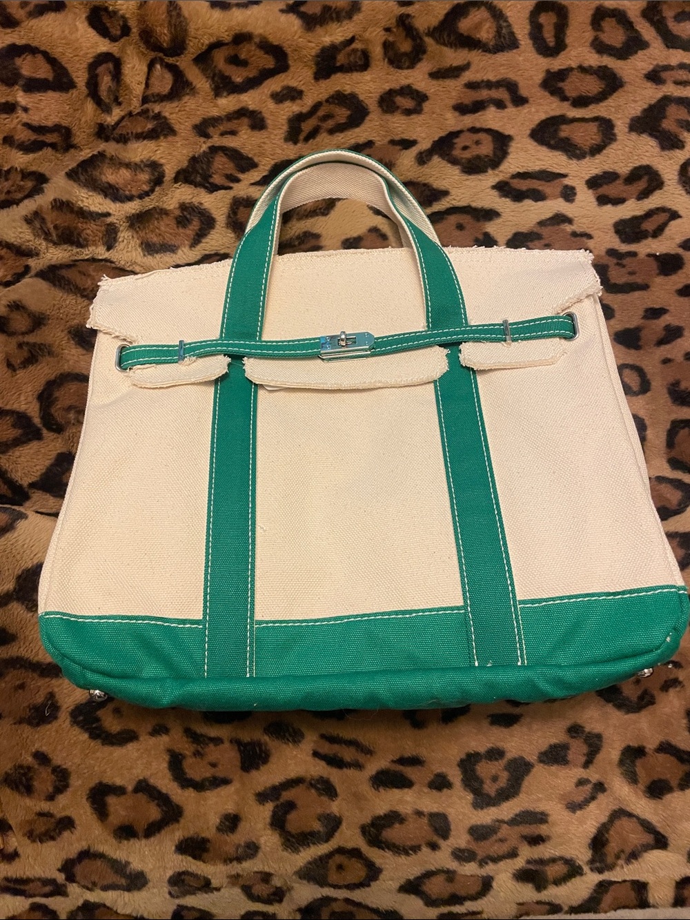 Classic Canvas Tote with Emerald Trim Boat Birk tote